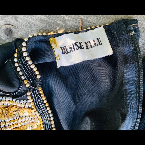 Vintage Denise Elle Black Silk Sequined Gown - Picture 7 of 8